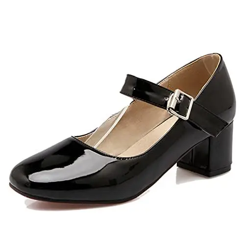 Produktbild: CHICMARK Damen Bequem Mary Janes mit Mittelhohem Blockabsatz (Schwarz, 45)
