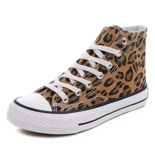 Produktbild: CHICMARK Damen High/Low Top Sneaker Fashion Leopard Espadrilles (Gelb High Top, 35 EU)