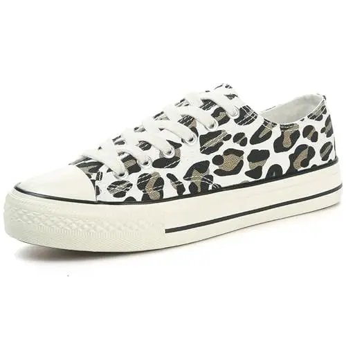 Produktbild: CHICMARK Damen High/Low Top Sneaker Fashion Leopard Espadrilles (Weiß Low Top, 39 EU)