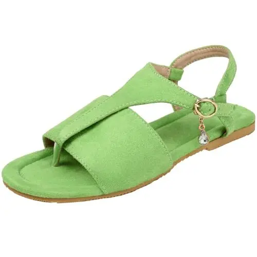 Produktbild: CHICMARK Damen Komfort Clip-Toe Flache Sandalen für Urlaubskleider (Grün, 44)