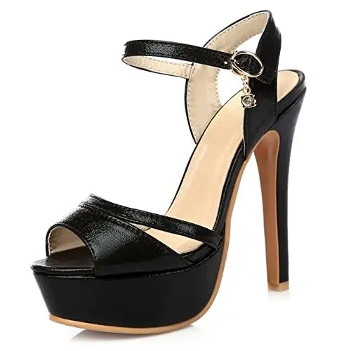 Produktbild: CHICMARK Damen Plateau Sandalen mit Super Hohe Blockabsätze und Peep Toe für Partys (Schwarz, 37)