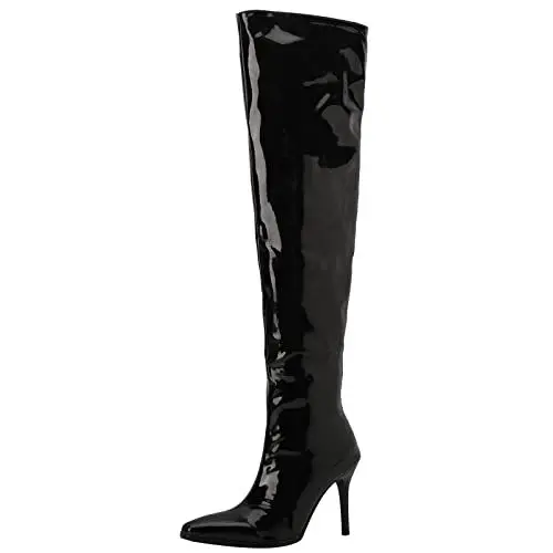 Produktbild: Cocey Damen einfache lange Stiefel und Stiletto über dem Knie Stiefel mit Reißverschluss (Schwarz,44)