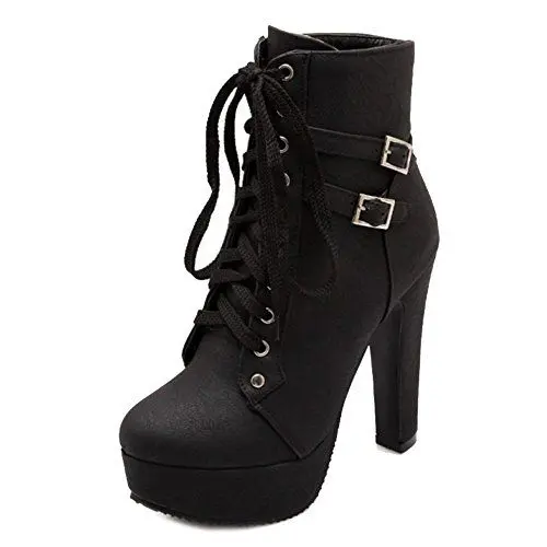Produktbild: CHICMARK Damen Stiefeletten mit Absatz Plateau Stiefeletten mit Nieten (Black, 30 EU)