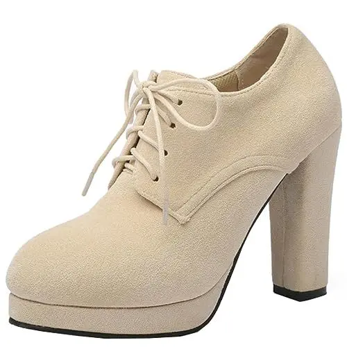 Produktbild: CHICMARK Damen Weinlese Schnürschuhe mit Niedrigem Plateau und Hohem Blockabsatz für Unternehmen/Arbeits-Dienstprogramm (Beige, 39)