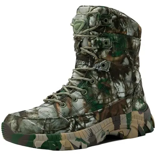 Produktbild: CHICMARK Herren Outdoor Camouflage Jagdstiefel/Langlebige & Rutschfeste Taktische Stiefel, Militärstiefel, Kampfstiefel (Camo Grün, 43)