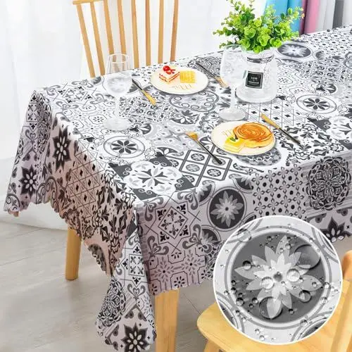 Produktbild: Rechteckige Tischdecke, schmutzabweisende Tischdecke, Boho Tischdecke, wasserdicht, waschbar, Polyester-Tischabdeckung für Küche, Esstisch, Couchtisch, Abendessen, 110 x 140 cm