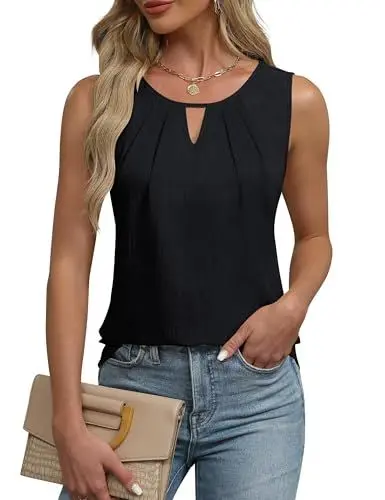 Produktbild: Cuptacc Tops für Damen Ärmellos Oberteile Sommer Tanktops Schlüsselloch V-Ausschnitt Blusentop Sexy Vest Top Schwarz, XL 46-48