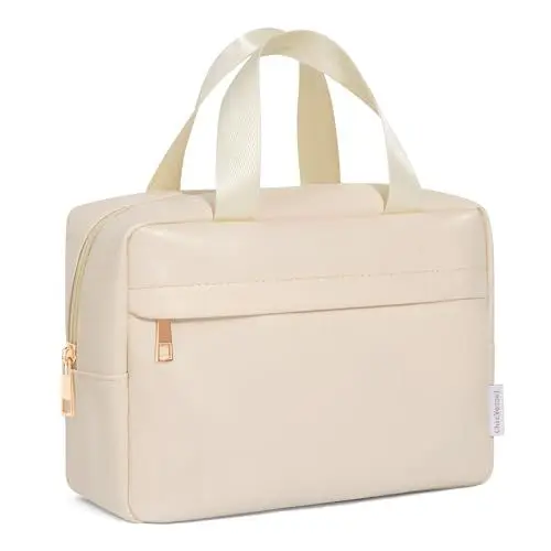 Produktbild: Chicvessel Kulturtasche Damen Reise Kosmetiktasche Groß PU Leder Make Up Tasche mit FäChern Aesthetic wasserdichte Kosmetiktasche Weiß