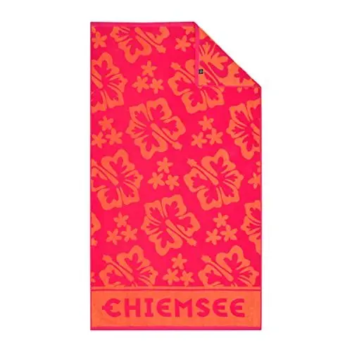 Produktbild: Chiemsee Strandtuch Honolulu aus weicher Baumwolle in saugstarkem Velours-Frottier-Mix, nachhaltig und fair, Farbe:Pink und Orange, Größe:100 x 180 cm