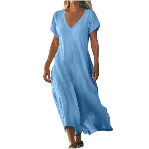Produktbild: Chiffonkleid Damen Kleider Elegant Festlich Sommerkleid Fashion Kleid Frühling Midi Strandtunika Große Größen Abendkleid Langes Blau 2XL