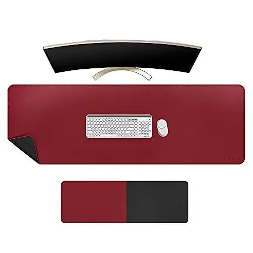 Produktbild: CHIHEIN 135x40cm schreibtischunterlage, Large Mauspad, Büro-Schreibtischmatte, rutschfester PU-Leder-schreibtischmatte,wasserdichter schreibunterlage für Büro und Zuhause(Schwarz|Rot)