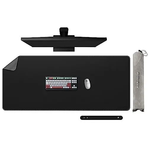 Produktbild: Chihein 120 x 50cm Schreibtischunterlage, Laptop Tischunterlage, PU-Leder-Schreibtischmatte, Tisch-Schutz Unterlage für Büro/Home-Office (Grau/Schwarz)