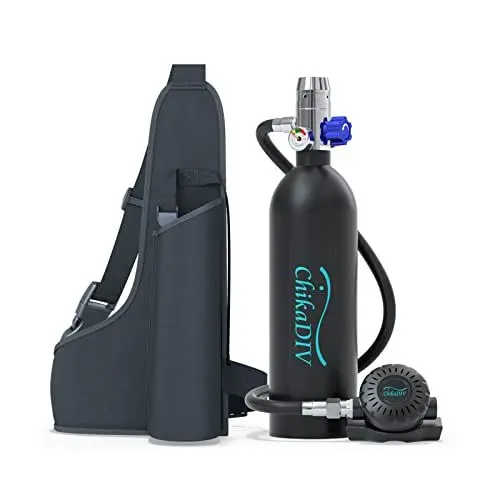 Produktbild: CHIKADIV Mini Tauchflasche Sauerstoffflasche 1L Tauchflasche Mini zum tauchen Mit 15 Bis 20 Minuten Tauchen Sauerstofftank Taucher Set Tragbare Tauchausrüstung A3 Schwarz