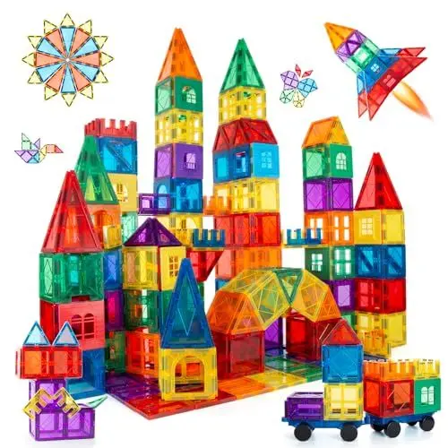 Produktbild: Children Hub Magnetische Bausteine (100 Stück) Pädagogisches Spielzeug Für Kinder Ab 3 Jahren Mit Extra Starken Magneten - Kreatives Bauen Und Spielen