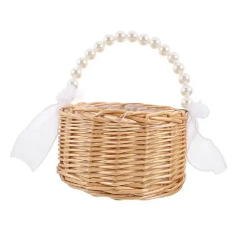 Produktbild: CHILDWEET Stabiler Blumenkorb Aus Spitze Mit Perlengriff Rustikaler Blumenkorb Für Hochzeiten Als Dekoration Für Zuhause Und Den Außenbereich