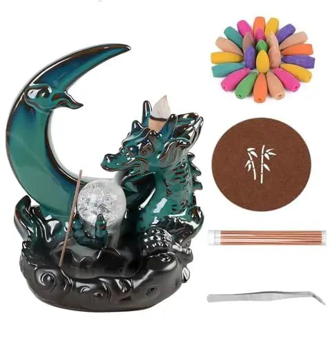 Produktbild: Chililon Räuchergefäss Rückfluss, Rückfluss Wasserfall, Räucherbrunnen Wasserfall, Dragon räucherbrunnen, mit 50 räucherkegel Wasserfall +30 räucherstäbchen +1 Glasperle, für Home Decor