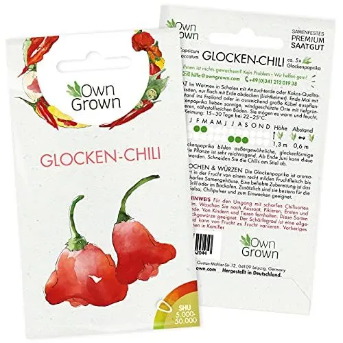 Produktbild: Chilisamen Glockenchili: 5 Premium Glocken Chili Samen zum Anbau von Chili Pflanzen für Balkon, Kübel und Garten – Glockenpaprika Samen für frische Chilipflanzen – Chili Samen scharf von OwnGrown