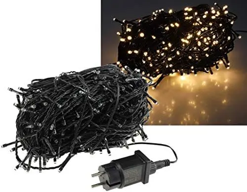 Produktbild: ChiliTec LED Lichterkette Aussen 40 Meter mit 400 LEDs Schwarzes Kabel Spritzwassergeschützt IP44 Beleuchtung Garten Haus Balkon Terrasse Warmweiß