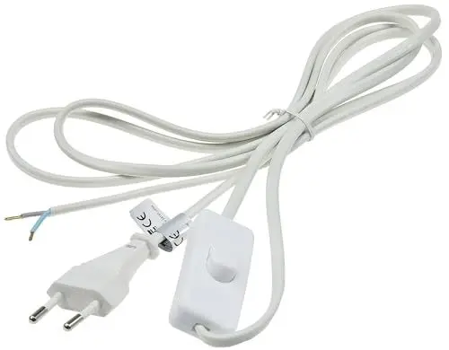Produktbild: ChiliTec Netzkabel mit Schalter 2m Kabel Anschlusskabel für Lampen Leuchten Geräte 2-polig Schnur-Schalter Weiß