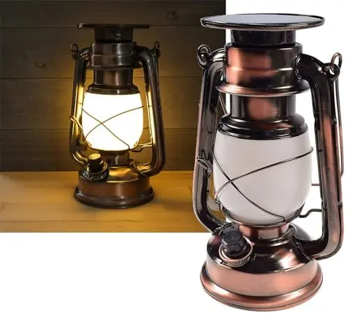 Produktbild: ChiliTec Campinglampe Solar Akku 23,5cm Dimmbar Retro Optik Solarlampe tauschbarer Akku aufladen Solarzelle Beleuchtung für Camping Zelten Tischleuchte Licht Warmweiß