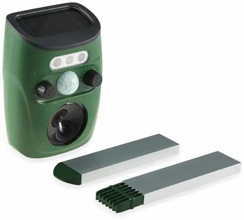 Produktbild: ChiliTec Solar Ultraschall Tierscheuche mit Bewegungsmelder IP44 Wetterfest Ultrasonic Bis zu 900m² Solarzelle mit Akku Wirkung gegen Vögel Maulwurf Maus Ratte Marder