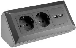 Produktbild: ChiliTec Steckdosenblock Ecksteckdose 2-Fach Steckdose 2X USB-A 3,1A Mehrfachstecksose für Küche Büro Aufbau Unterbau Montage Anthrazit