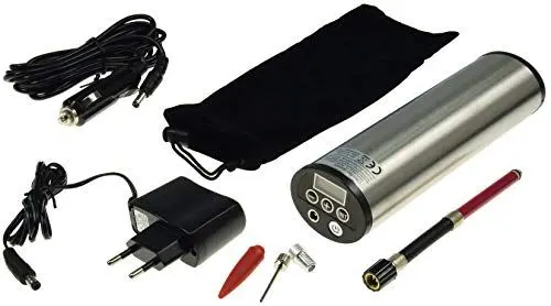 Produktbild: Chilitec Akku Luftpumpe Kompressor Reifenpumpe mit Display wiederaufladbar 12V / 230V Inklusive Ladegerät 3 Adapter