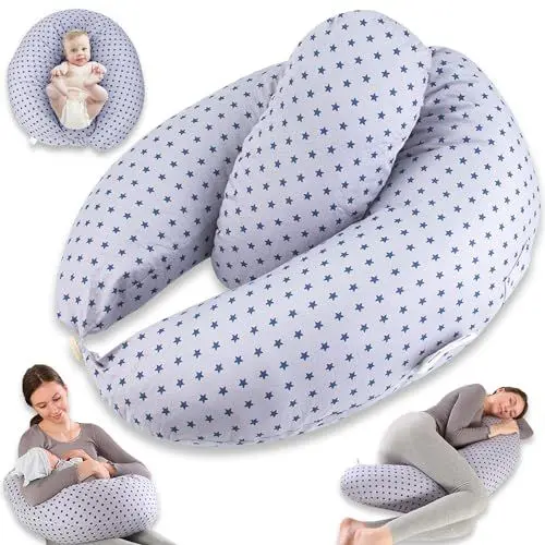 Produktbild: Chilling Home 2 in 1 Stillkissen XXL Schwangerschaftskissen Seitenschläferkissen für Baby,Pregnancy Pillow mit Innenkissen and Baumwoll Stillkissenbezug,Kissen Schwangerschaft Stillkissen(Blau)
