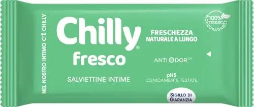 Produktbild: Chilly Frische Reinigungstücher, Intimhygiene, Schutzwirkung mit natürlichem Menthol, für den täglichen Gebrauch, klinisch getestet, pH-Wert 5, 1 Packung mit 12 Tüchern