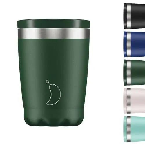 Produktbild: Chilly's Original Kaffeebecher - Reise-Thermo-Tasse für kalte und heiße Getränke - Mehrwegbecher mit Deckel - Doppelwandig und Vakuumisoliert - Edelstahl - 340ml - Mattgrün