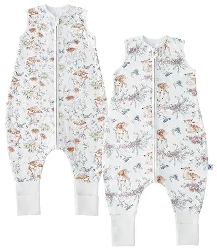 Produktbild: Chilsuessy 2er Pack Baby Schlafsack mit Beinen 1.5 Tog Schlafsack 100% Baumwolle Ganzjahres Schlafsack mit Füßen Babyschlafsack Kinder, 1.5 Tog/Sika Hirsch + Waldmärchen, 90cm/Baby Höhe 95-105cm
