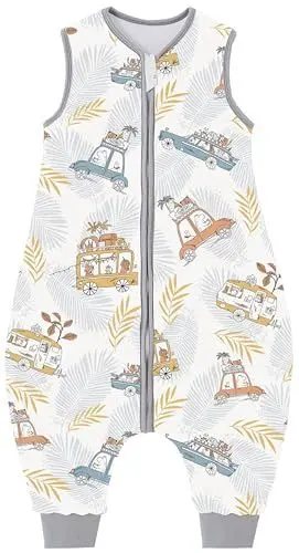 Produktbild: Chilsuessy Baby Schlafsack mit Füße 2.5 Tog Ganzjahres Schlafsack Baby Schlafsäcke Babyschlafsack mit Beinen für Säugling Kinder, 2.5 Tog/Reise Bus, 100cm/Baby Höhe 110-120cm