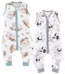 Produktbild: Chilsuessy Baby Schlafsack mit Füße 2er Pack 2.5 Tog Ganzjahres Schlafsack Baby Schlafsäcke ohne Ärmeln Babyschlafsack mit Beinen für Säugling Kinder, Koala + Panda, 100cm/Baby Höhe 110-120cm