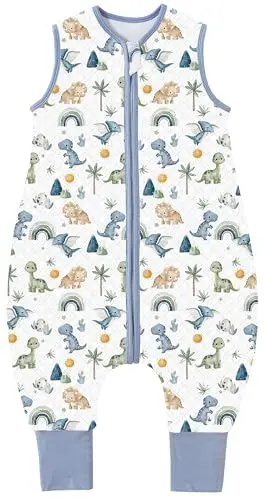 Produktbild: Chilsuessy Baby Schlafsack mit Füßen 1.5 Tog Kinder Ganzjahres Schlafsack 100% Baumwolle Baby Schlafsack mit Beinen für Jungen und Mädchen, 1.5 Tog/Dinosaurier, 100cm/Baby Höhe 105-120cm