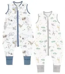 Produktbild: Chilsuessy Baby Schlafsack mit Füßen 2er Pack 1.5 Tog Kinder Ganzjahres Schlafsack 100% Baumwolle Baby Schlafsack mit Beinen, 1.5 Tog/Giraffenwald + Tierkarte, 100cm/Baby Höhe 105-120cm