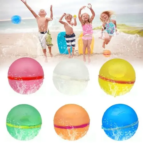 Produktbild: chimoo 6 Stück Wasserbomben,Wasserbomben Wiederverwendbar Silikon Wasserbomben SelbstschließEnd mit Kugel Wasserballons Ohne Knoten Bunt Wasserbombe Set für Kinder Outdoor/Pool/Strand Wasserspielzeug