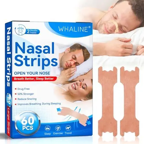 Produktbild: chimoo Nasenpflaster Schnarchen,60 Stück Nasenpflaster Besser Atmen Hautfarben Nasenstrips Anti Schnarch Pflaster Schnarchpflaster Lindern Eine Verstopfte Nase Aufgrund Allergien,Schnupfen (66x19mm)