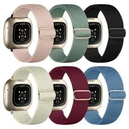 Produktbild: Chinbersky 6 Pack Armband Kompatibel mit Fitbit Versa 3 Armband/Fitbit Versa 4 Armband/Fitbit Sense Armband Damen Herren, Verstellbares Dehnen Nylon Sport band für Fitbit Versa 4/Versa 3/Sense 2/Sense