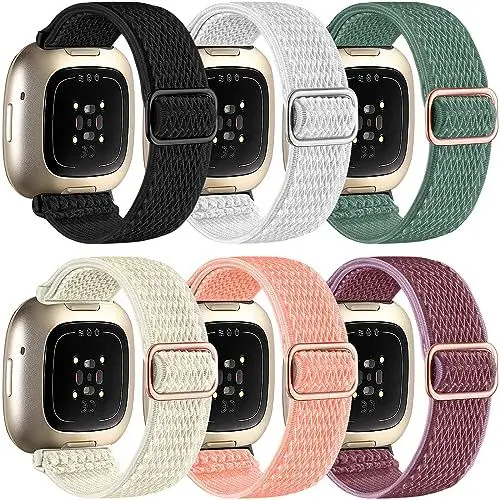 Produktbild: chinbersky 6 Stück Verstellbares Dehnen Nylon Sport Armband Kompatibel mit Fitbit Versa 3 Armband/Fitbit Versa 4 Armband/Fitbit Sense Armband Damen Herren