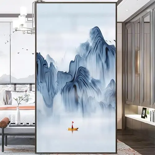 Produktbild: Chinesische Malerei Dekorfolie Glasmalerei Fensterfolie Sichtschuzfolie Milchglasfolie Statisch Haftend Privatsphäre Fensteraufkleber 06A 65x120cm(25.6