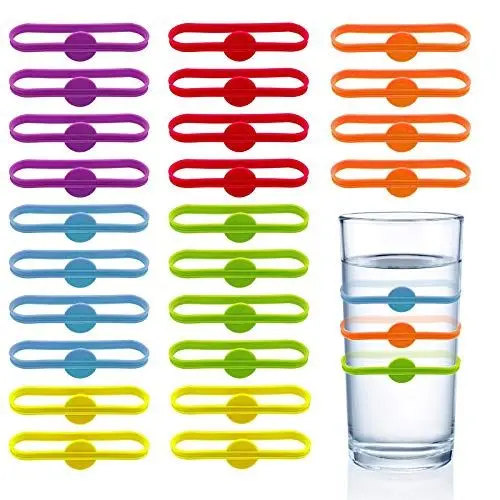 Produktbild: Chingde Glas Markierungen, 24 Stück Wein Marker Silikon Glasmarker Wiederverwendbare Cup Marker Trinken Marker für Home Bar Party Zubehör