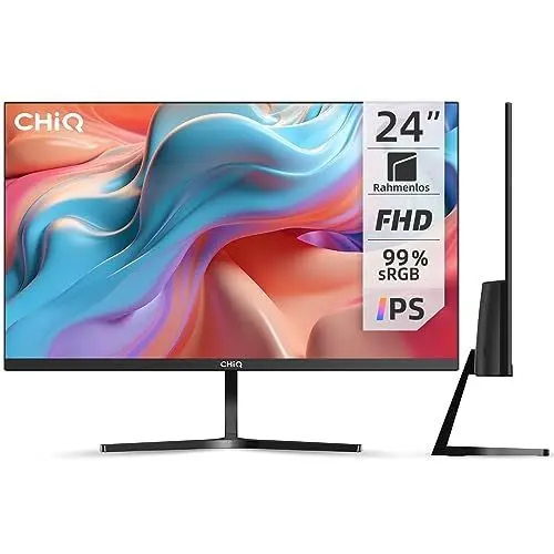 Produktbild: CHIQ 24 Zoll Monitor, Full HD 100Hz（1920x1080, Ultra Slim, Rahmenlos, IPS） VESA PC Display, HDMI & VGA, DP, Easy Release, Verstellbare Monitorfläche, Schwarz, 24F650