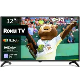 Produktbild: CHIQ L32G5NV 32 Zoll Roku TV, Smart TV, HD HDR10, DVB-T2/T/C/S/S2, Multi-Entertainment, Dolby Audio, Mobile Steuerung, Sprachassistent, BBC, Disney+, 2.4&5G WiFi, USB 2.0, Schwarzer Rahmen Neu