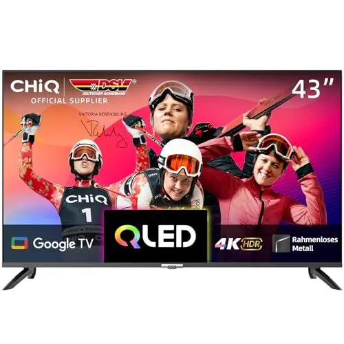 Produktbild: CHIQ Fernseher 43 Zoll (109cm) 4K HDR10, QLED Google TV, 60Hz, Dolby Audio, Smart TV mit Google Assistant, Prime Video, Netfilx, Dual Band WiFi, HDMI, USB, Black Frame, U43QM8G