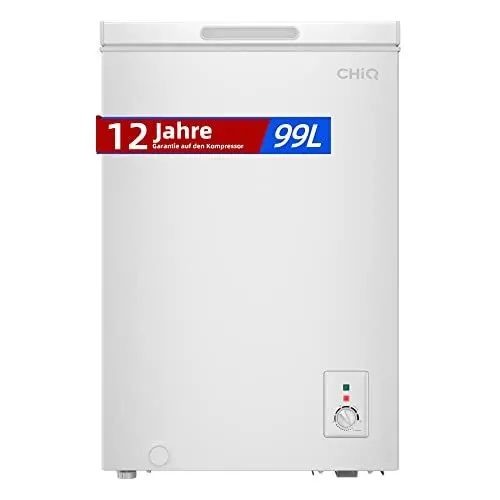 Produktbild: CHiQ Gefriertruhe FCF98D | 99 L Gefrierschrank | 4 Sterne Gefrierfach | 83,5 cm hoch | Einstellbarer Temperaturregler | Starke Gefrierleistung | 12 Jahre Garantie auf den Kompressor | Weiß