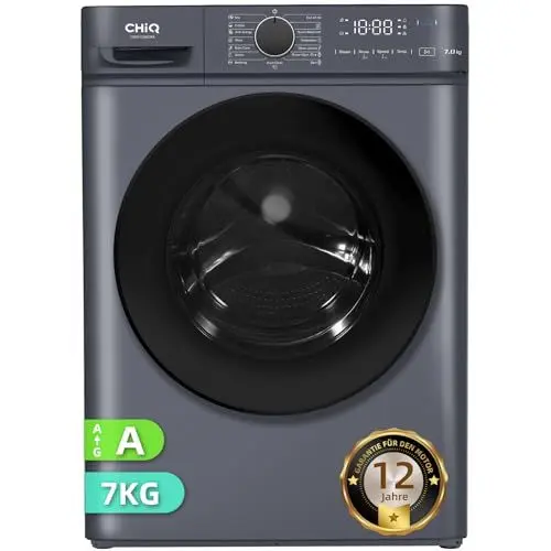 Produktbild: CHiQ Waschmaschine 7kg, InverterMotor, EEK A| 60x46,5x84cm, Große Tür| Eco, Speed Wash, Auto Clean, Kindersicherung|1200 U/Min, Washer Grau, CW07123863AX