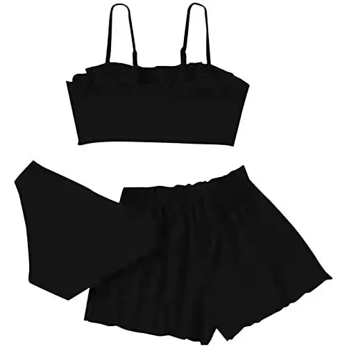 Produktbild: CHISHAYA Badeanzug Mädchen Bikini 3 Teilig Mädchen Bikini Teenager Set mit Shorts Badeanzug Dreiteilig für Kinder Rüschen Badeshorts Strandbekleidung Strand Wassersport Bademode