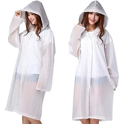 Produktbild: CHJIEJIE Tosean 2 Stück Regenponcho Regencape Wiederverwendbar Regenmantel mit Kaputze Wasserdicht Transparent Regen Poncho Atmungsaktiv Regencape tragbarer Regenbekleidung Regenjacke 160-190cm