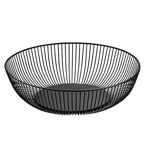 Produktbild: CHJIEJIE XIALINBUY Obstschalen Metalldraht Schwarz 27.5x9 cm Obstschale Schwarz Obstkorb aus Metall Abgerundetes-Design Durchbrochener Aufbewahrung für Gemüse Obst Brot