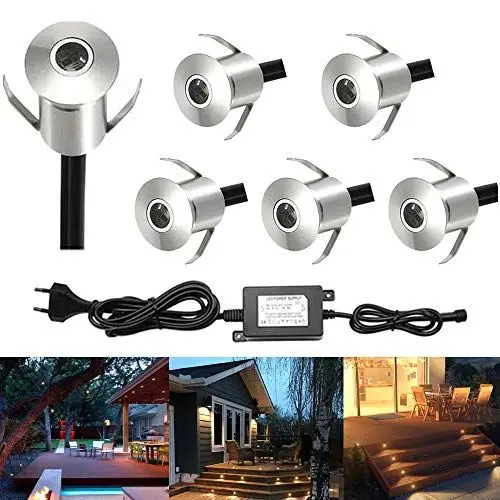 Produktbild: CHNXU 6er Set Mini LED Bodeneinbaustrahler Aussen Ø22mm 0.6W Bodenlampe 7LM IP67 Wasserdicht Terrassenbeleuchtung DC 12V Einbauleuchte für Garten Holzbrücke Pool Holzdeck Gehweg Küche (Warmes Weiß)